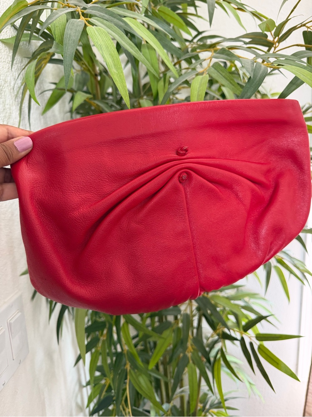 Vintage Red Leather Women's Clutch